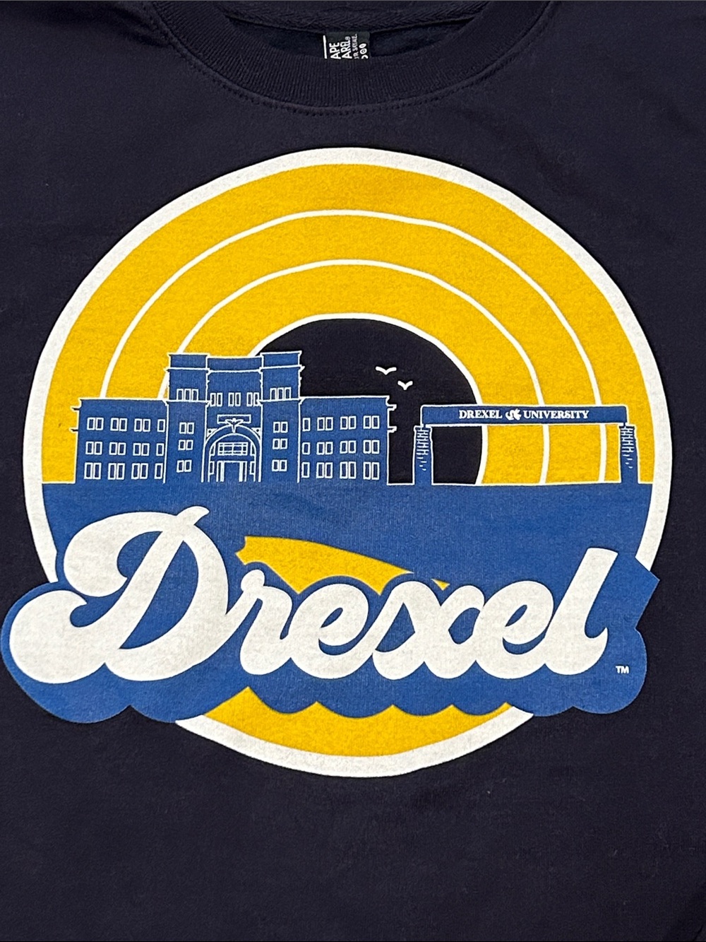 Drexel University Navy Blue Crewneck Retro Logo Cropped Sweatshirt size Medium